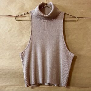 A.L.C. | Presley Metallic Rib Knit Turtleneck Crop Top Sleeveless Wool Size L